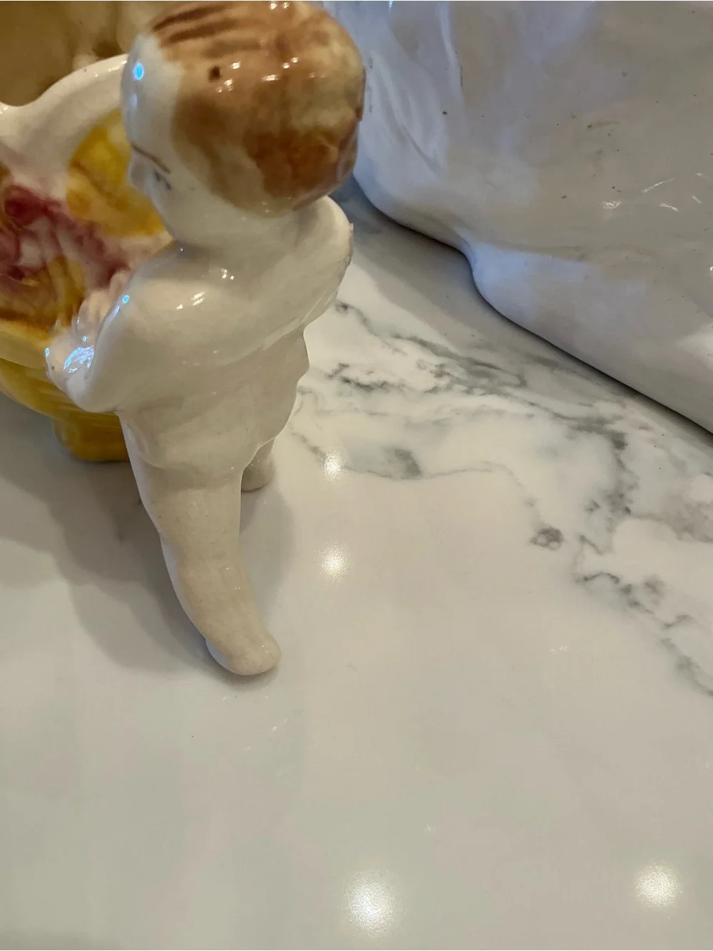 Vintage Cherub Planter in Yellow and Pink